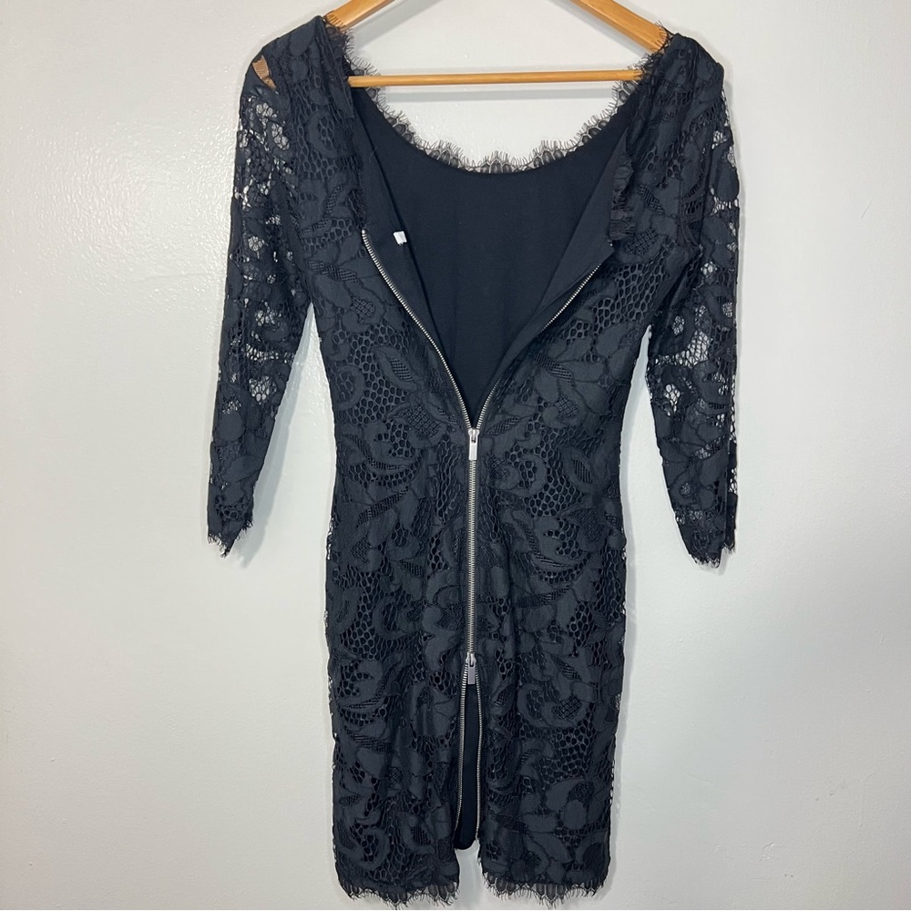 DVF Zarita Lace Little Black Dress LBD 2010s Y2K Fairy Goth Sz 0 - Picture 10 of 12